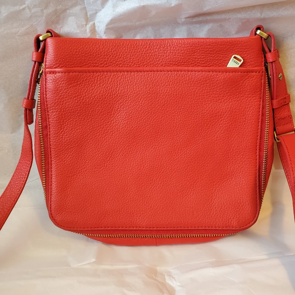 Fossil Preston Red Peppled Leather Crossbody bag - Picture 2 of 8